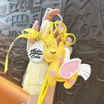 Versatile Color Block Leather Pony Keychain Pendant - Decorative and Stylish Bag Accessory yellow