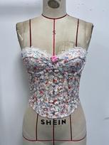 Xia Xinpin Floral Embroidered Sheer Tube Top with Steel Ring and Fishbone Support Large gray