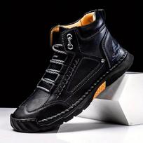 Hand Stitching Leather Men Boots Genuine Leather Casual Ankle Boots for Men Comfortable 43 juoda