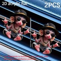 2D flat, 2-pack cute hip-hop monkey car air vent freshener clips, acrylic aroma diffuser with pad, stylish car interior,no fragrance is included brown