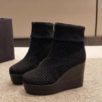 Pleištai Moteriški Ankle Sniego Batai Platforminiai Suede Aukštakulniai Batai Naujos Mados Moteriški Chelsea Batai Žieminiai Dizainerio Botas Mujer 39 black