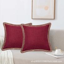 Deluxe Linen Trimmed Pillowcase Organic Burlap Fabric Sofa Cushion Case Textured Pillow Cover Luxury Home Decor 30x50cm 12x20inch vyno raudonos spalvos