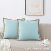 Deluxe Linen Trimmed Pillowcase Organic Burlap Fabric Sofa Cushion Case Textured Pillow Cover Luxury Home Decor 30x50cm 12x20inch vandens mėlyna spalva