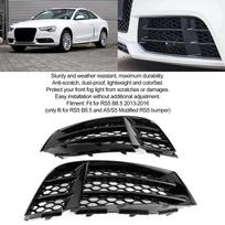 Pair Glossy Black Honeycombs Mesh Fog Light Grilles Grills Cover Fit for RS5 B8.5 2013‑2016