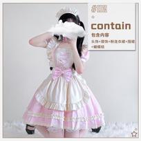 European pastoral red cos maid dress short-sleeved dress soft sister lolita sweet plus size princess tutu M gray