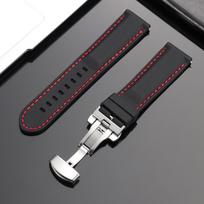 Butterfly Clasp Stitching Sports Silicone Watch Band 18mm 20mm 22mm 24mm Thick Rubber Strap Men's Waterproof Universal Wristband 18mm&with silver buckle black