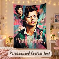 Custom Personalized Tapestry,Harry Styles Print Custom Name Text Wall Art Hanging for Bedroom 100cmx150cm gray
