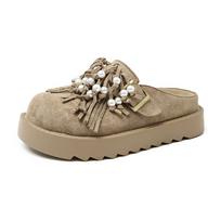 Women's Baotou Slippers Spring Festival New Round Head Deep Mouth Thick Anti-slip Wear-resistant Flat Shoes 39 beige