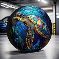 1pc Sea Turtle Spare Tire Cover - Vibrant, Waterproof Fabric, Universal Fit For Trucks, SUVs & Cars, Ideal Birthday Gift, Turtle 14inch blue