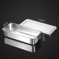 Maistinio nerūdijančio plieno stačiakampė padėklas tiramisu ar maistui 33x15x6.5 cm + Lid