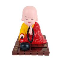 Solar Powered Bobble Shaking Head Monk Ornaments Dancing Toy Buddhist Monk Figurines Statues Car Home Office Decoration raudona