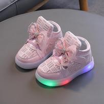 Kids Glowing Light Up Sneakers Girls Bowknot Princess Toddler Walking Sports Shoes 26 rožinė