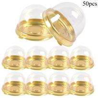 50pcs Clear Plastic Mini Cupcake Boxes Muffin Pod Dome Muffin Container Box for Wedding Birthday Dessert Baking Decorations beige