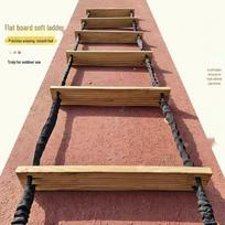 3m Solid Wood Anti-slip Climbing Rope Ladder with Double Hooks brown
