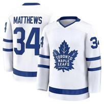Balta ledo ritulio marškinėlė su mėlynais akcentais  Matthews 34  Klasikinis klevo lapo logotipas Marškinėlė su 3D spaudiniais Ilgomis rankovėmis V formos iškirpte T-shirt M blue