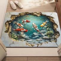 3D optinės iliuzijos kilimas Realistiškas žuvų tvenkinio kilimas Skalbiamas auksinės žuvelės tvenkinio durų kilimėlis Neslystantis 40x60cm gray