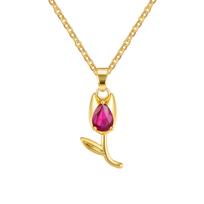 Charms Crystal Tulip Flower Pendant Necklace, Minimalist Jewelry for Anniversary Girlfriend Women Female Gifts Chain 55cm beige