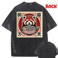 Retro Japanese Wildlife Noodle Lover Red Panda Ramen Vintage Washed T-shirt Cute Oversized T Shirt Spring Luxury Brand Tshirts S beige