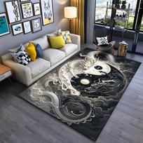 Area Rug, Yin Yang White Black Dragon Chinese Clouds Art Print, Living Room Decor, Non-Slip Mat 40x60cm( 15x23in ) gray