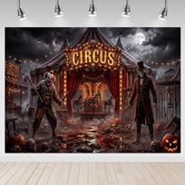 256. Happy Halloween Banner Scary Halloween Evil Circus Backdrop 6x3.6ft 70.9x43.3inch/180*110cm