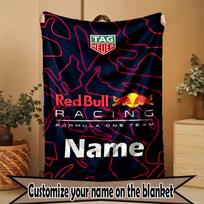 Custom Name Personalized Red Bull Racing Print Blanket, Home Decor, Bedroom, Sofa, Camping, Couch, Gifts for Birthday Christmas 130cmx150cm