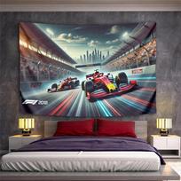 Ferrari F1 2018 Race Track Duel Wall Tapestry Scuderia Red Cars Art Decorative Wall Tapestry for Motorsport Fan Bedroom 100x150cm(39x59in)