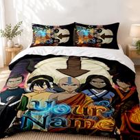 Avatar The Last Airbender Custom Name 3pc set Perfect for bedroom use Comfortable bedding set includes a duvet cover and two pillowcases Ideal birthda 135cmx200cm black