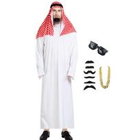 Cosplay Arabiško chalato rinkinys Baltas chalatas Helovino kostiumai Unikalus Dubajaus stiliaus Sceninė suknelė Prekybos vakarėlis 165-185m-5pcs/set white