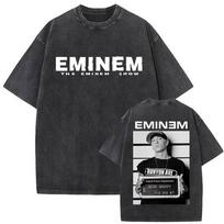 Washed Vintage Rapper Eminem Graphic T-shirts Men Women Hip Hop Fashion Oversized Short Sleeve T Shirt High Quality Stre3325 L black