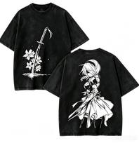 Nier Automata Washed T-shirt 2026 New Model Personality Clothes Shirt Year Round Clothing Retro Fashion Vintage High Quality Tee M black