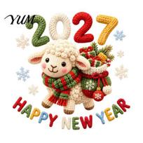 Christmas Decoration Decal Happy New Year Window Cling, 2027 Crochet Sheep Snowflake Static Clings Glas Sticker, Reusable Holiday Glass Stickers L A