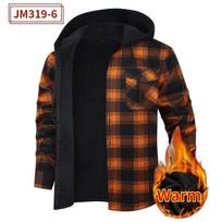 Flaneliniai languoti marškiniai vyrams medkirčiams, šiltas gobtuvu džemperis su kišenėmis, žieminė darbo pašiltinta languota striukė - flaneliniai marškiniai su gobtuvu 3XL black