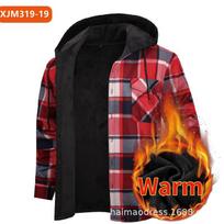 Flaneliniai languoti marškiniai vyrams medkirčiams, šiltas gobtuvu džemperis su kišenėmis, žieminė darbo pašiltinta languota striukė - flaneliniai marškiniai su gobtuvu 3XL black
