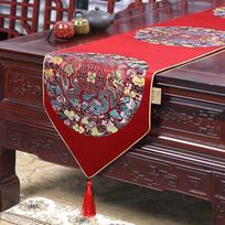 Chinese Silk Dragon Phoenix Floral Table Runner with Tassels and Lace Wedding Decor Centerpiece 33x120cm