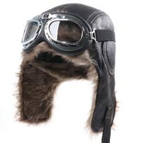 Žieminė šilta odinė aviacinė kepurė su vilnos pamušalu ir vėjui atspariais akiniais vyrams ir moterims, skirta naudoti lauke Black - Silver Frame, Clear Lens black