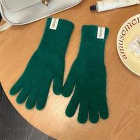 Warm Long Rabbit Fur Gloves Touch-screen Full Finger Mittens Casual Plush Driving Gloves  Gift žalia