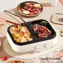 Electric Pot with Grill 2 in 1 Shabu and Griddle for Home Soup Party