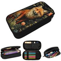 Fox In The Meadow Surround Vibrant Floral Pencil Case for Kids Gifts Pen Box Pencil Bag Stationery Supplies Pen Holder Bag 21x10.5x5cm brown