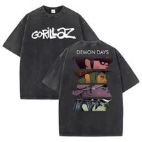 Gorillaz Graphic T-shirt Vintage Washed Aesthetic Streetwear Unisex Oversized Summer Cotton Short Sleeve Tee Clothing Top Hot 100 black