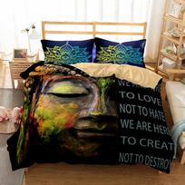 Room Home Textiles Buddha Bedding Set 2/3pcs Duvet Cover Set Pillowcases Comforter Bedding Sets Bed Linen Buddhist India Simple Flat Bed Sheet&EUTwin Single135x200 black
