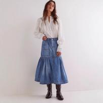 Street Vintage High Waist A Line Casual Denim Midi Skirt For Women XL mėlyna