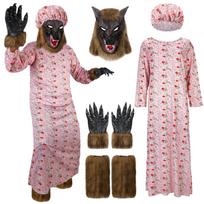 Vilko Senelės Kostiumų Rinkinys Suaugusiems Cosplay Suknelės Apranga su Kepure Vilko Galvos Kaukė Pirštinės Kojų Šildytuvai Kalėdų Helovino Šventei Kostiumas One Size&Red Riding Hood rožinė