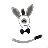 Set Ears Headband Costume Accessories Tail For Halloween Carnivals Matches the image,4Pcs gray