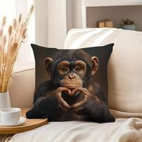 1pc Pillowcase, Monkey Making a Heart Gesture Pattern, Soft and Smooth Polyester Short Plush Fabric, Single-sided Printed Pattern, 45cm*45cm, Zipper C 45X45CM