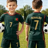 26 Boys Ronaldo No.7 Football Jersey Tee Shorts Set Women Men Portugal Fans Shirt Shorts Set Kids T-Shirt Tracksuit 2 Piece Set 160
