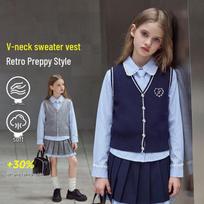 ASK JUNIOR Academic Style V-Neck Knitted Kids Vest 170 tamsiai mėlyna spalva