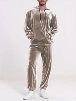 Vyrų vientisas veliūrinis gobtuvas ir sportinės kelnės laisvalaikio komplektas Extra Large chaki