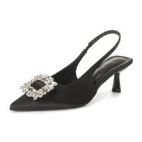 Sheepskin Edition French Coco Style Rhinestone Pointed-toe Closed-toe High Heel Summer Sandals for Women. 36 juoda