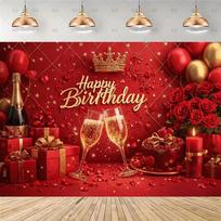 Vinyl Birthday Photo Backdrop, Red Black Gold 43 59×39inch/150*100cm red