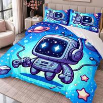 Astro Bot 3Pcs Bedding Set Duvet Cover With Two Pillowcases For Bedroom Home Decoration 135cmx200cm blue